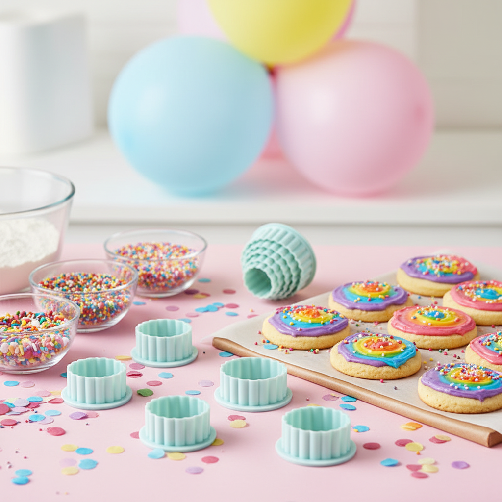 Emporte pieces ronds plastique ambiance fête anniversaire
