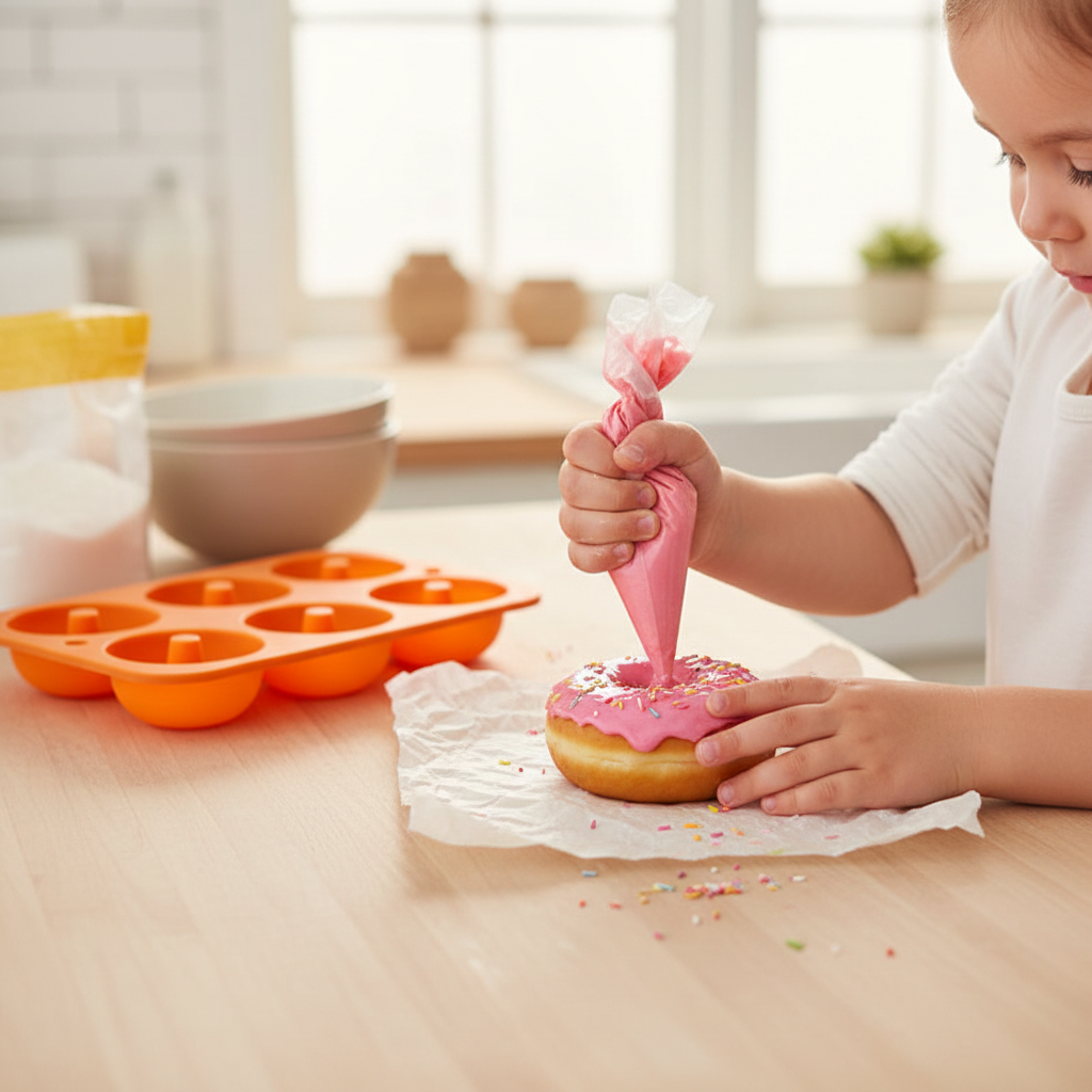 Enfant décorant donut avec glaçage avec Moule Donuts