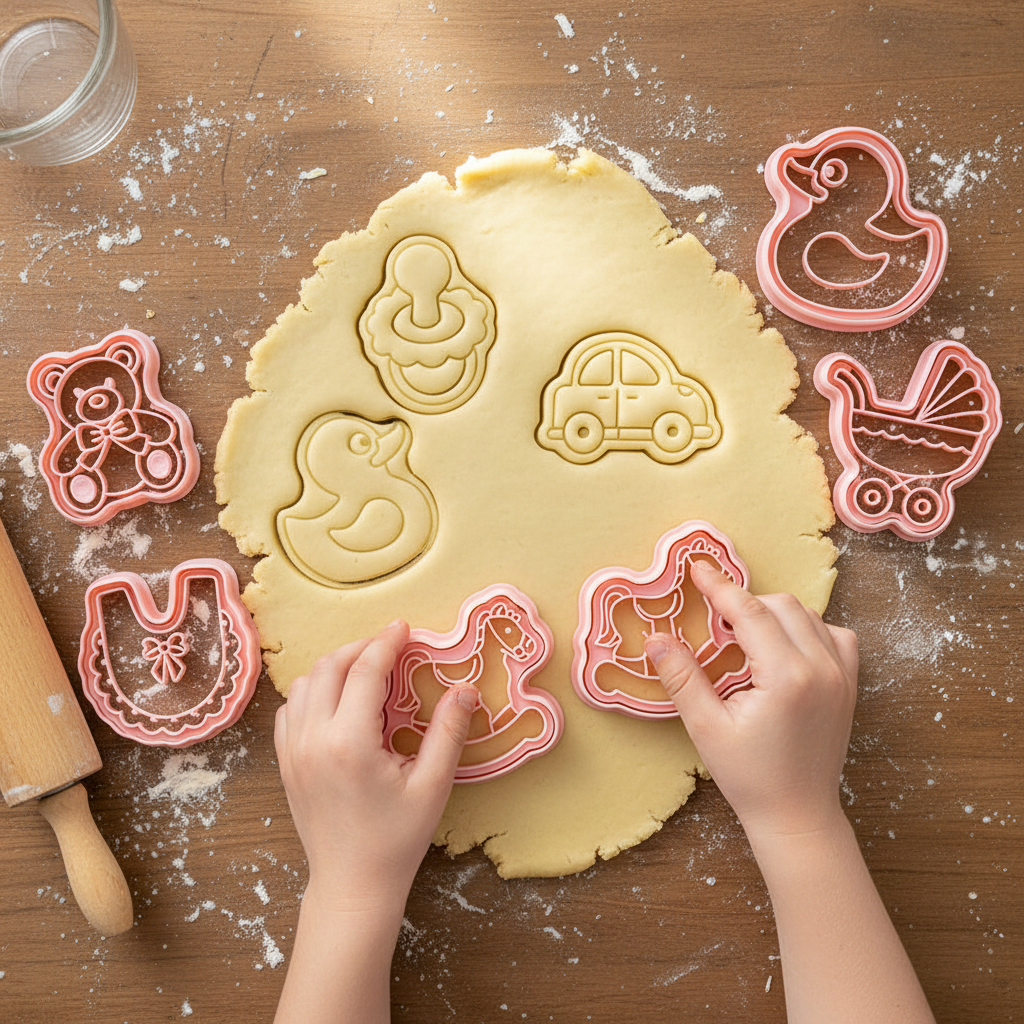 Enfant manipulant Emporte piece pour biscuits sur pâte