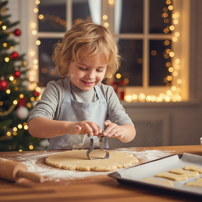 Enfant utilisant Emporte piece pour biscuit noel