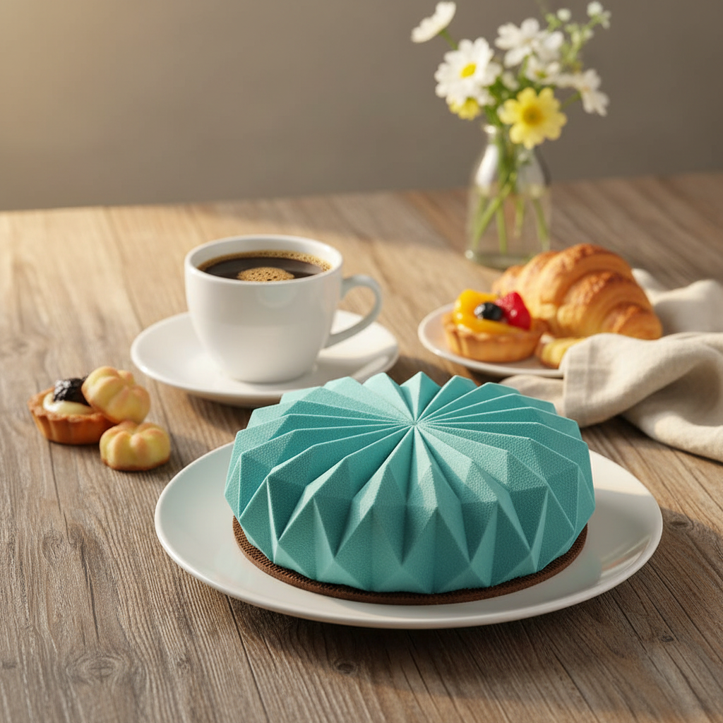 Entremet turquoise moule silicone café petit-déjeuner cosy lifestyle