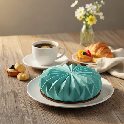 Entremet turquoise moule silicone café petit-déjeuner cosy lifestyle