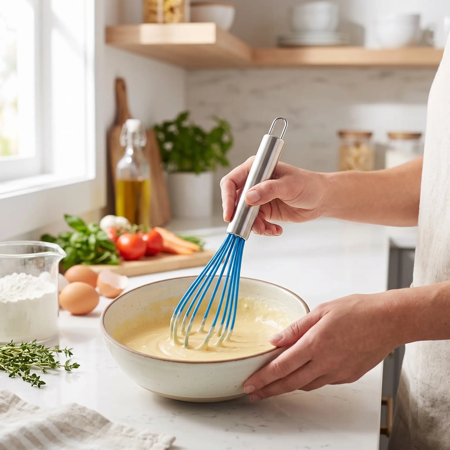 femme mélange préparation pâtissière avec Fouet professionnel cuisine