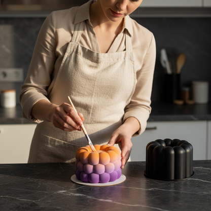 Femme saupoudrant bento cake avec moules bento cake