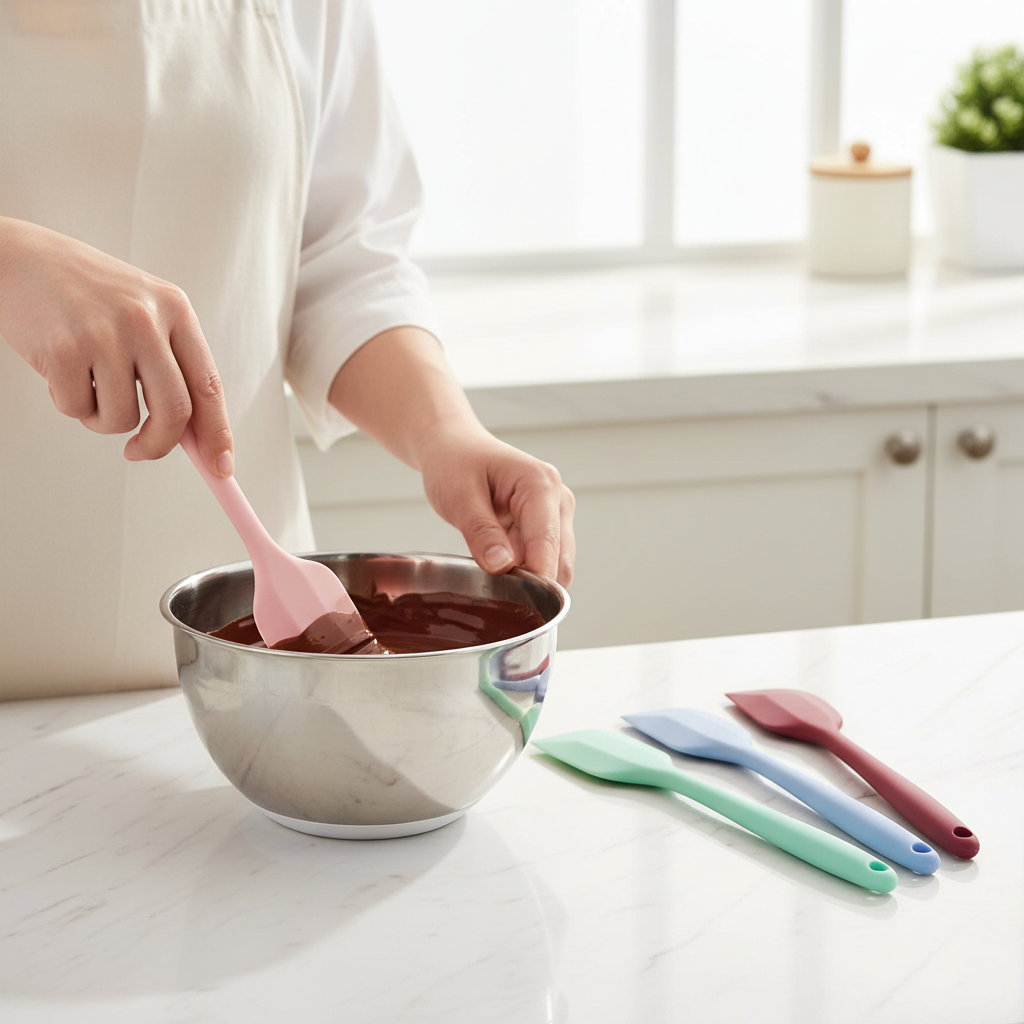 Femme utilisant une maryse cuisine pour mélanger du chocolat