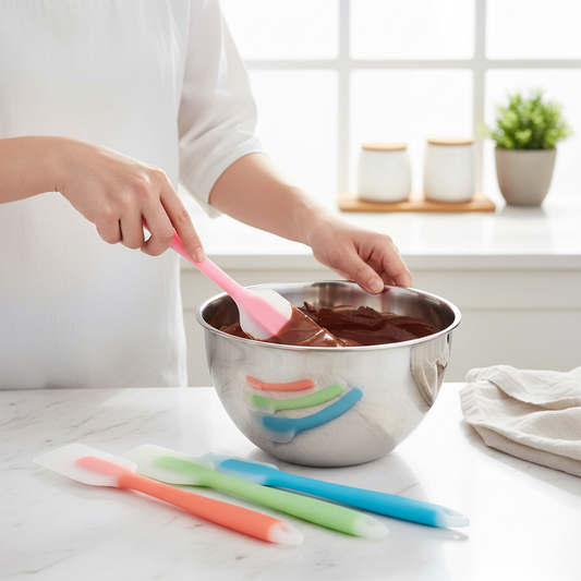 Femme utilisant Une maryse cuisine rose pour mélanger chocolat