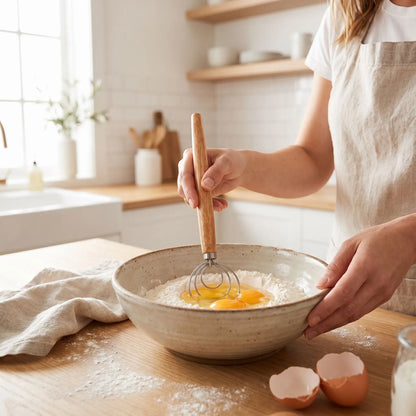 femme utilise fouet danois pour mélange préparation patissière