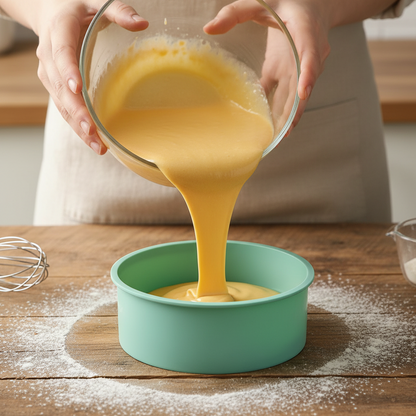 versement pâte cru dans moules en silicone rond