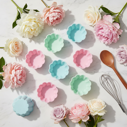 moule silicone rond rose bleu vert fleurs fraîches ustensiles pâtisserie lifestyle