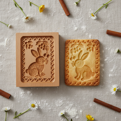 Emporte-pièce pâtisserie bois lapin et biscuits