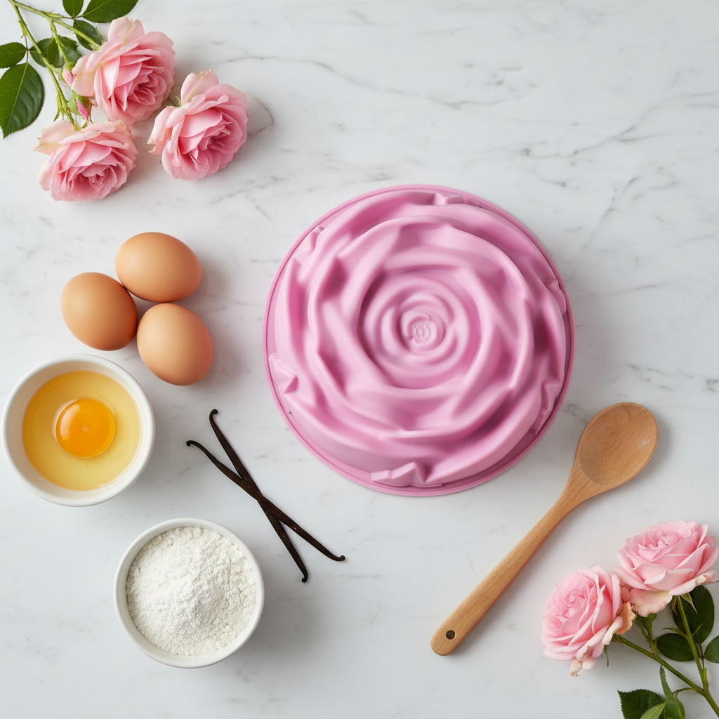 Moule Fleur sur table marbre avec ingrédients
