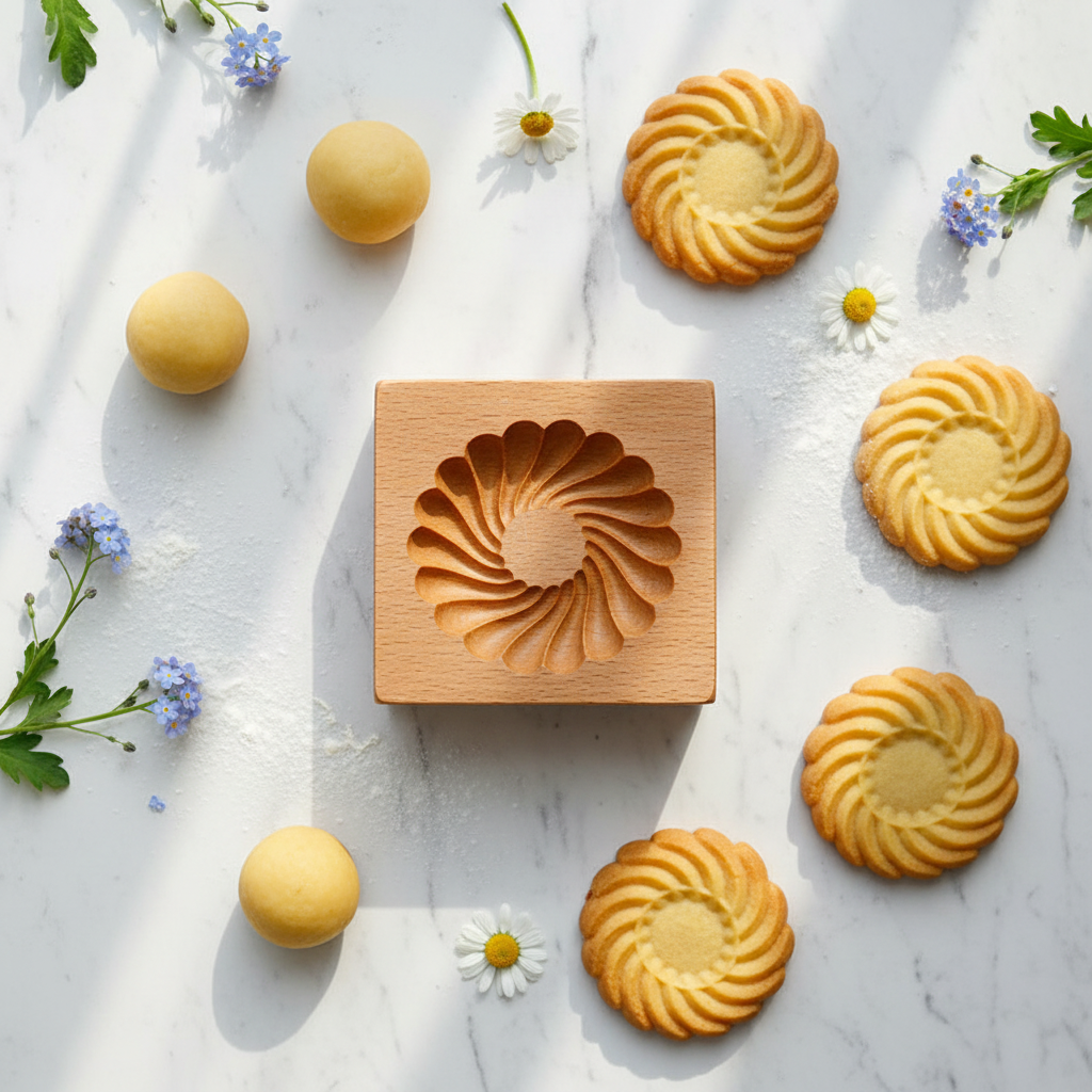 Emporte pièce fleur et biscuit sur table décoré