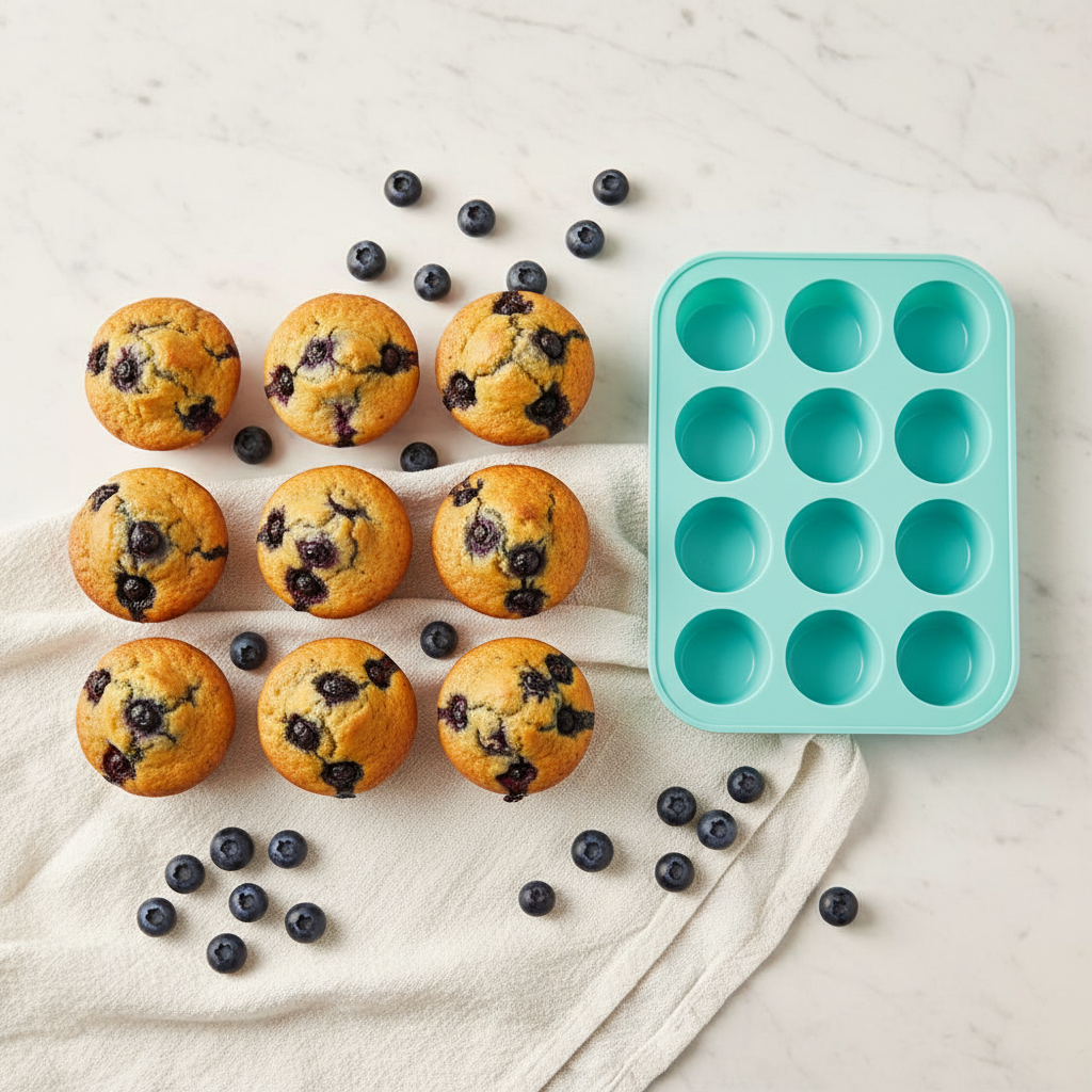 Moules à muffin bleu avec muffin