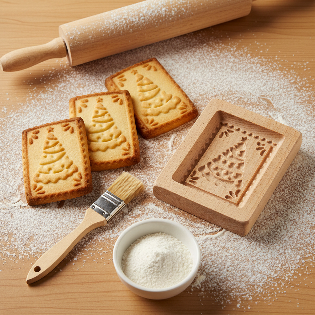 Emporte piece biscuit noel TANNE™ et biscuit sur table farinée 