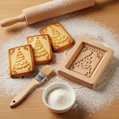 Emporte piece biscuit noel TANNE™ et biscuit sur table farinée 
