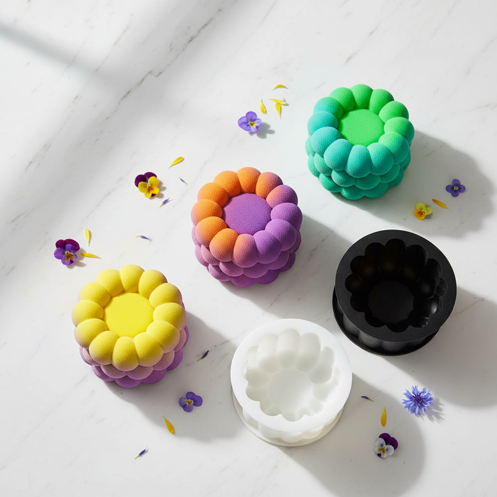 Moules bento cake avec trio entremets fleur bulles