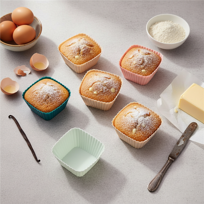 Moule silicone pour cupcake et muffin sur table cuisine