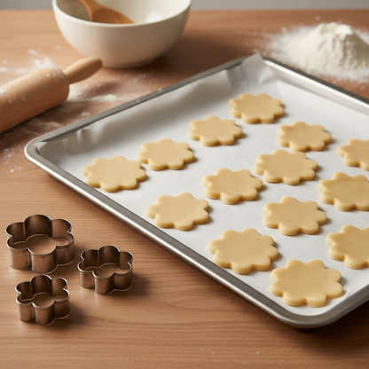 Emporte Piece Fleur avec biscuit sur plaque cuisson