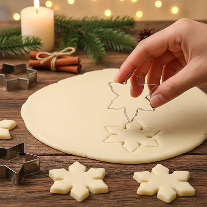Emportes pieces noel INOXFETE™ forme flocon sur pâte biscuit  