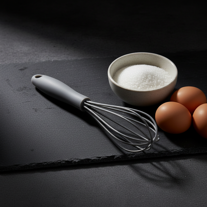 fouet cuisine professionnel gris sur ardoise noir