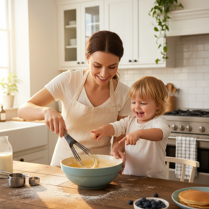 Mère et fille prépare crêpe avec Fouet plat