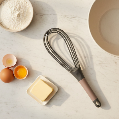 Fouet plat posé sur plan de travail cuisine 