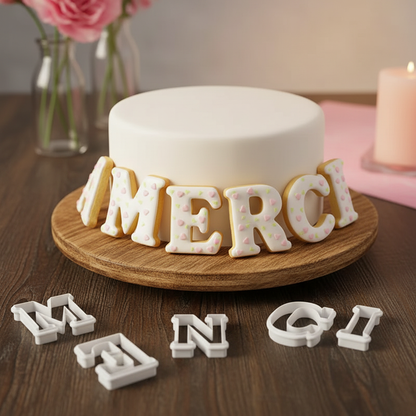 Emporte piece en lettre avec Gâteau et biscuit écrit MERCI 