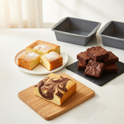 Gâteaux sur plan travail cuisine avec moule silicone carre 