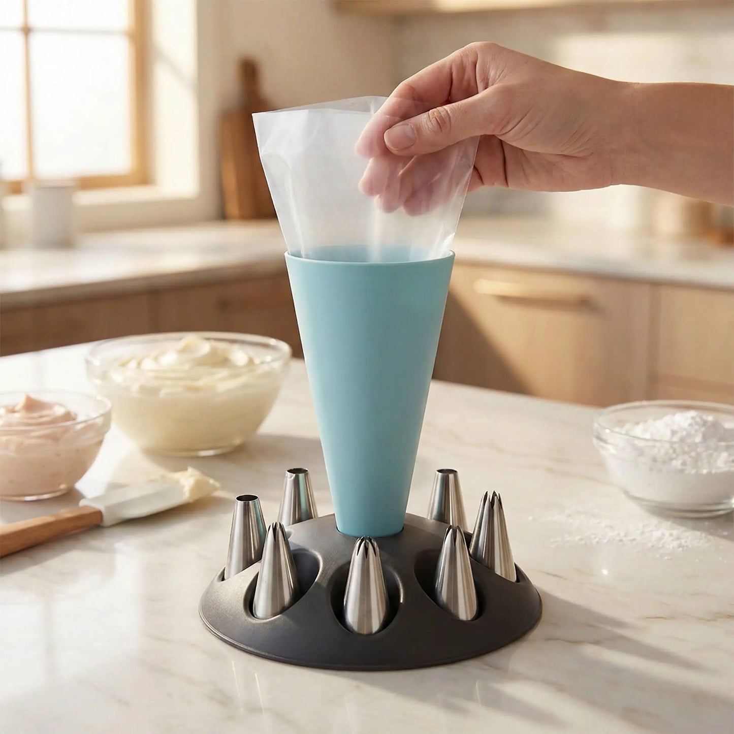 Support Poche à Douille bleu dans cuisine