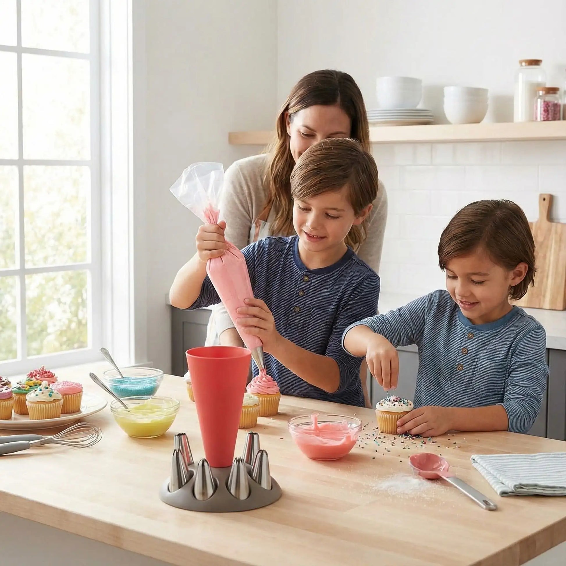 Enfants utilisant support poche à douille 