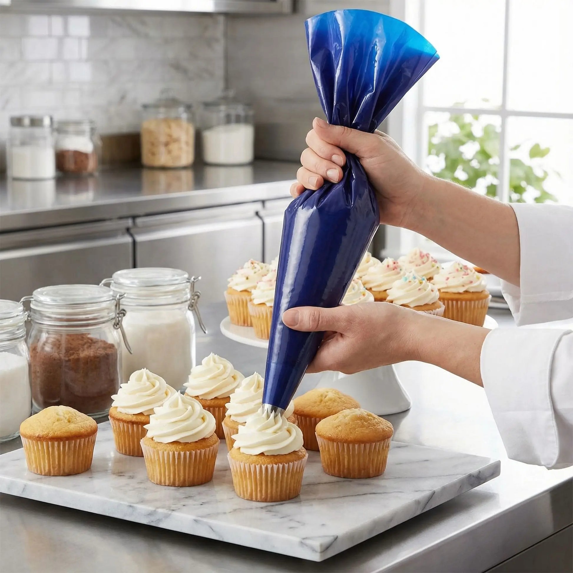 Poche à douille bleue avec douilles inox pâtisserie