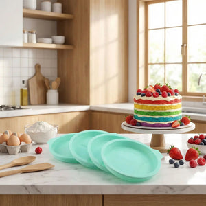 Kit 4 moules en silicone rond turquoise layer cake