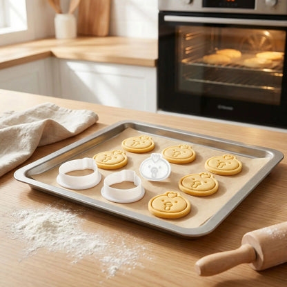 Emporte piece pour patisserie avec biscuit sur plaque de four