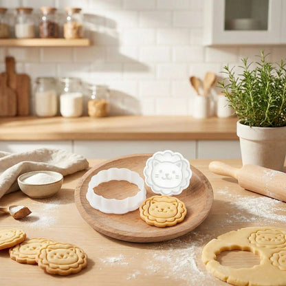 Emporte piece pour patisserie lion sur assiette bois