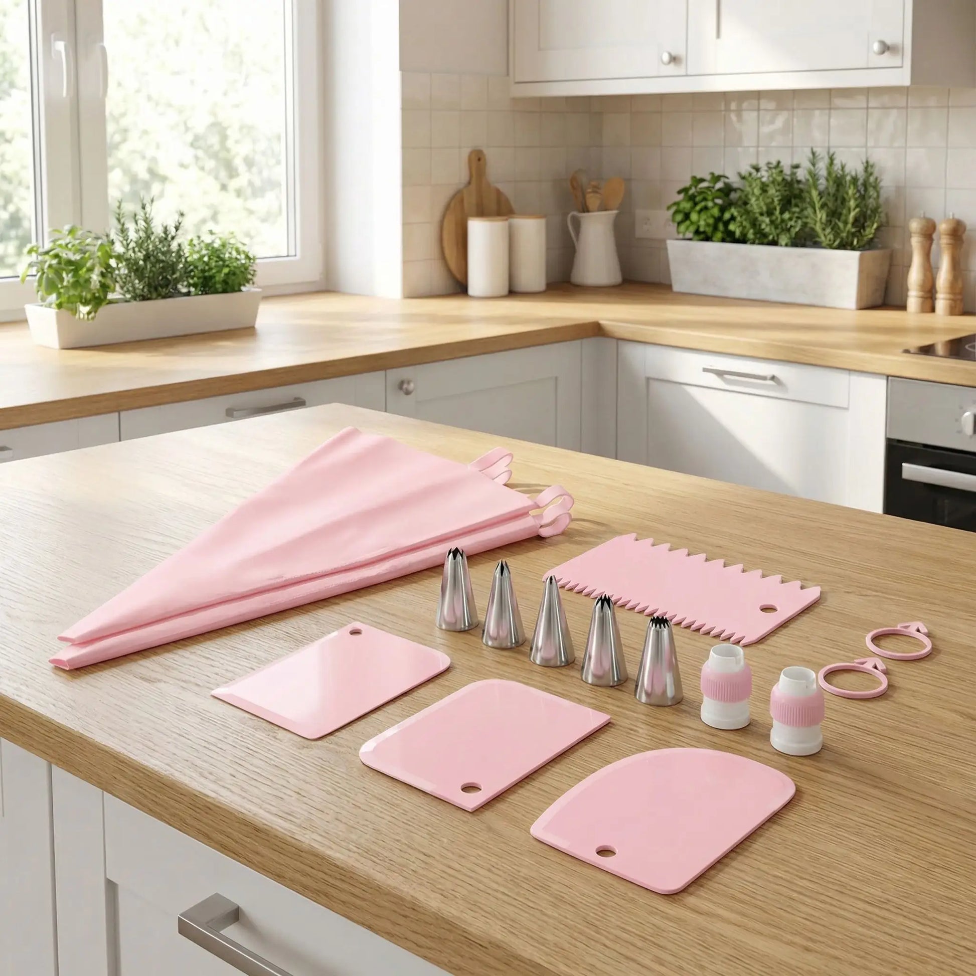 Kit patisserie rose poser sur plan cuisine