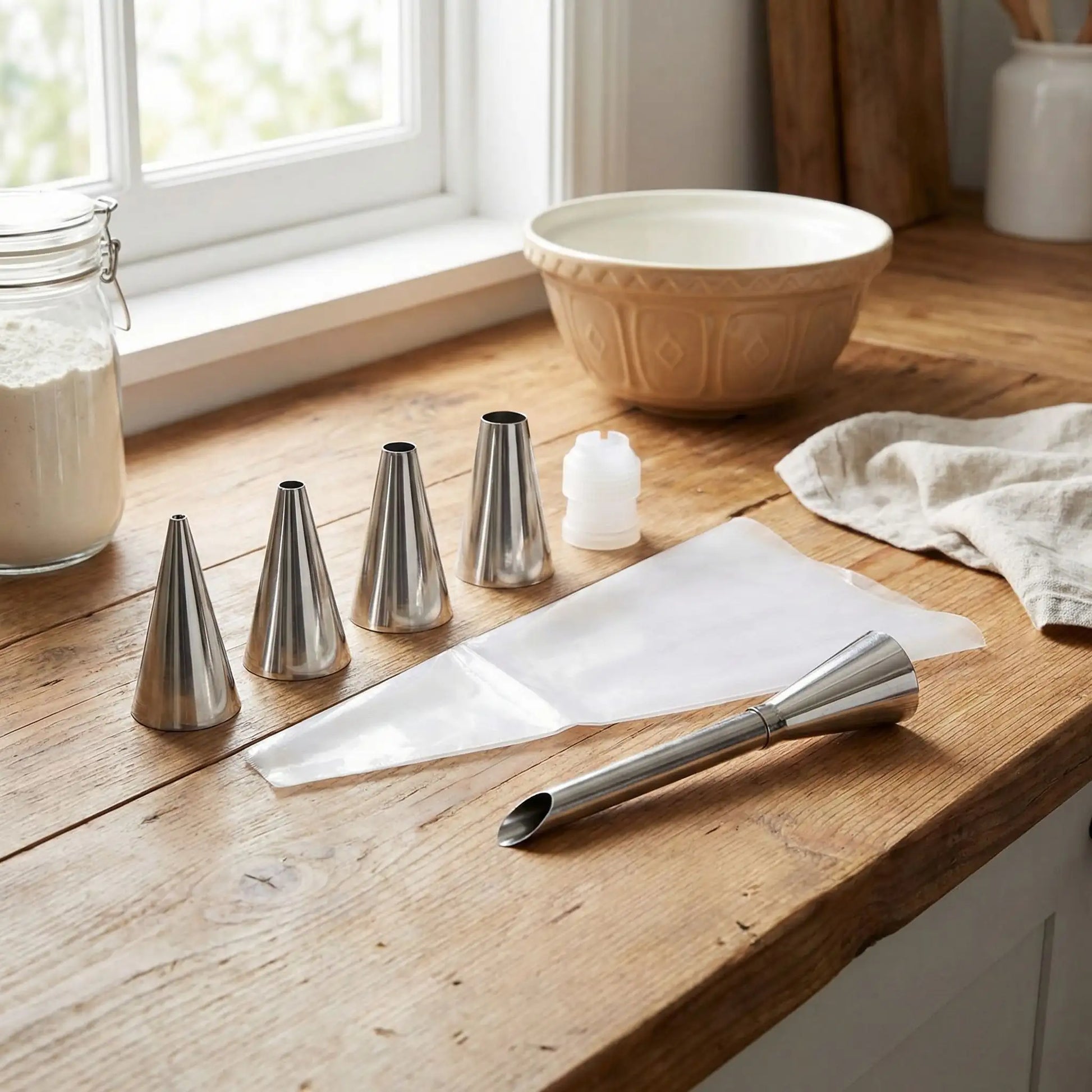 Poche a douille et embout sur table bois