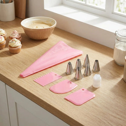 Kit patisserie rose sur table en bois