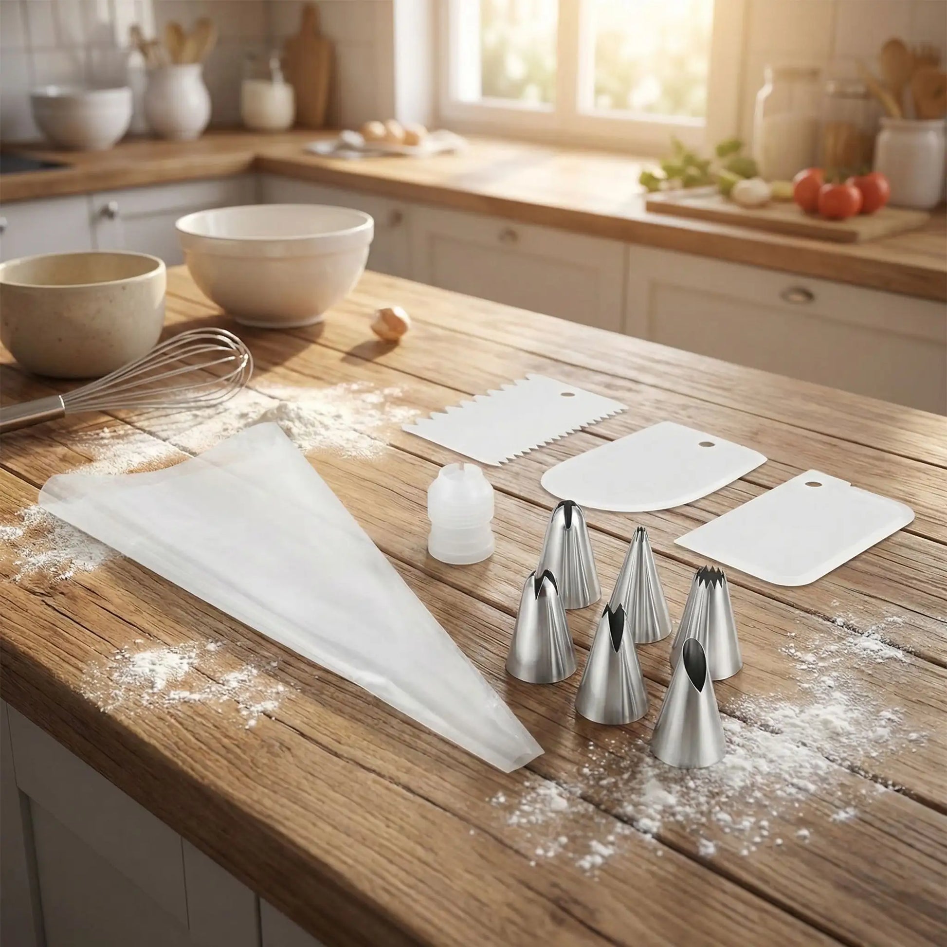 Kit patisserie blanc sur table en bois