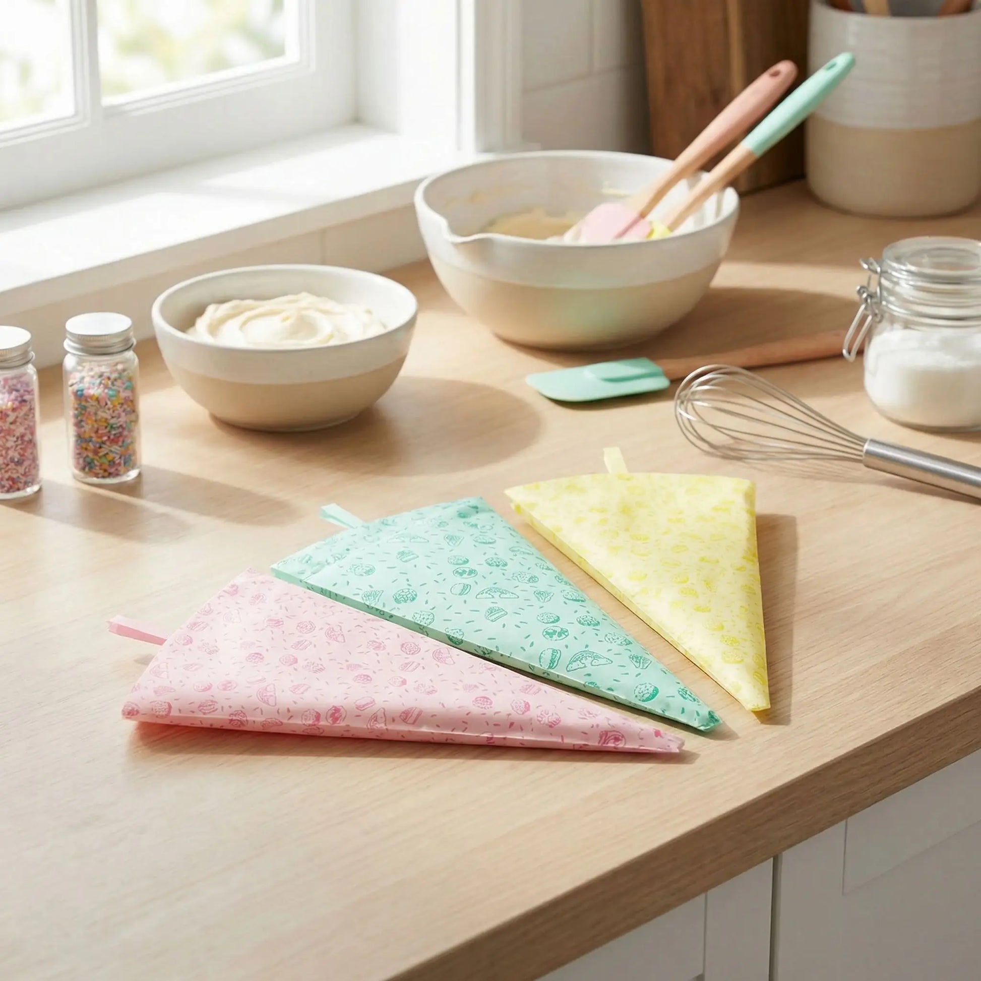 Poche à douille réutilisable posée sur  plan table cuisine