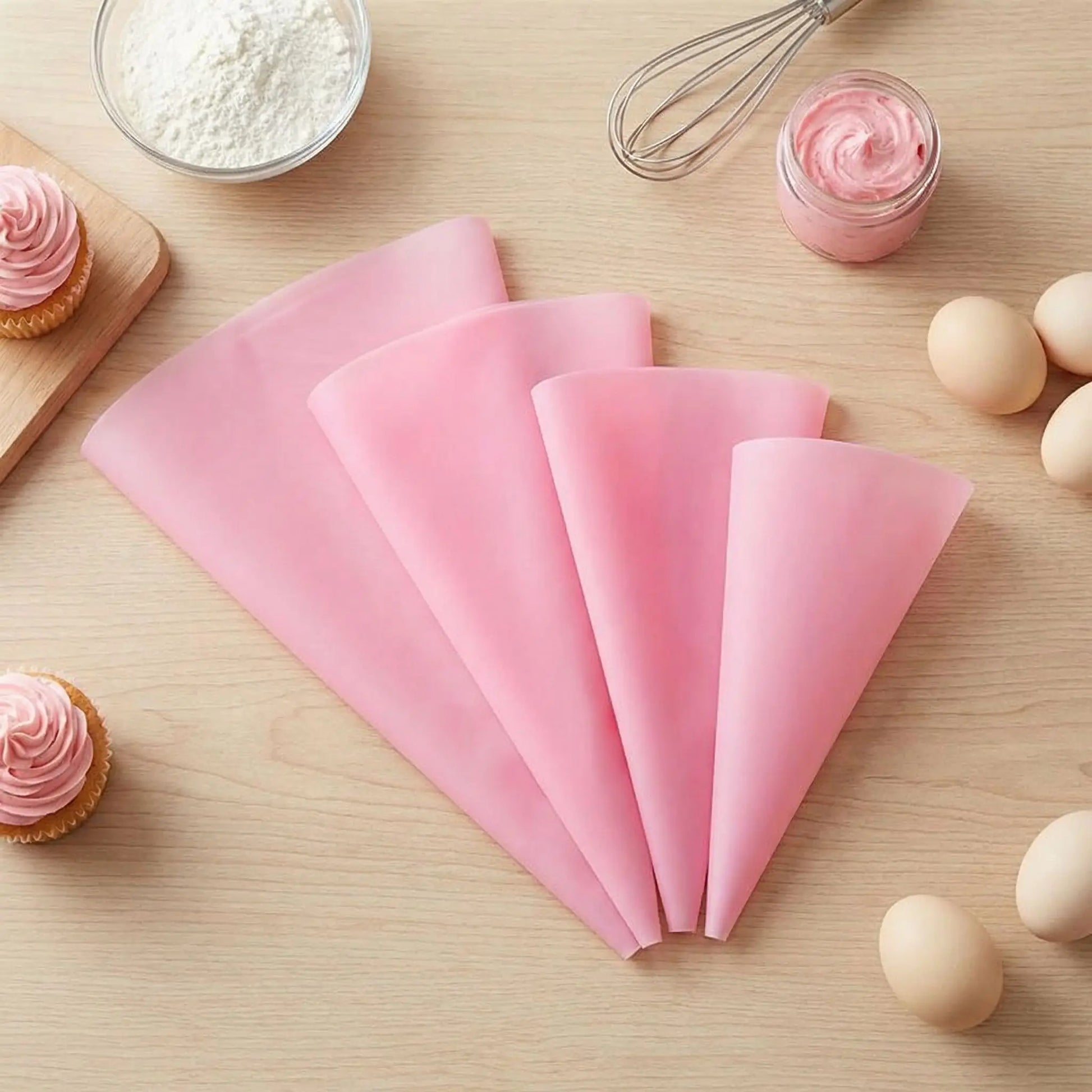 Poche à douille professionnelle réutilisable rose sur table bois