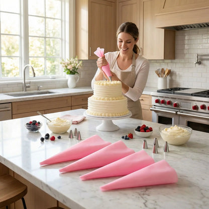Femme décorant muffin avec Poche à douille professionnelle réutilisable
