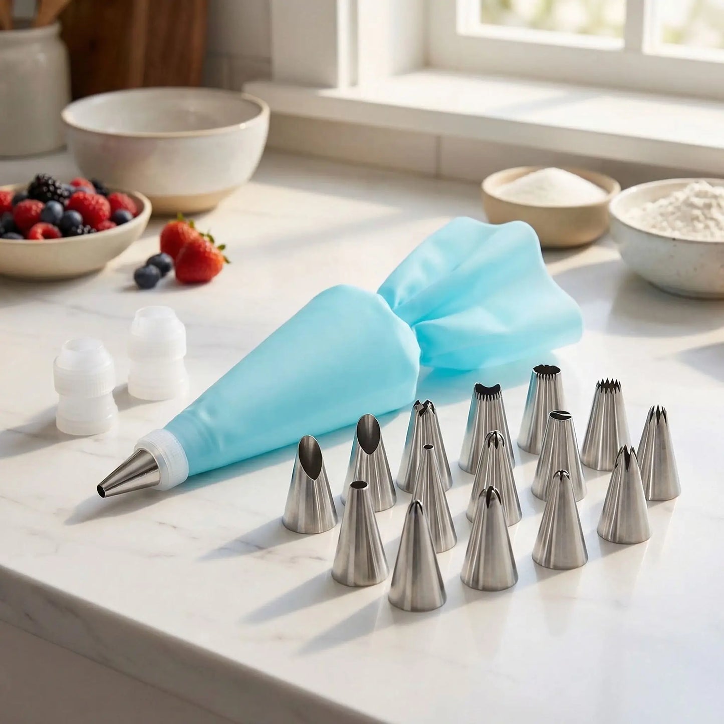 Poche a douille et embout posé sur plan cuisine