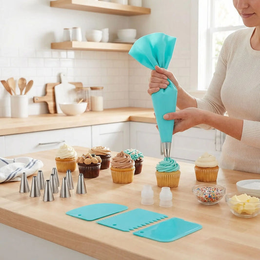 Femme décorant muffins avec Kit Pâtisserie Professionnel