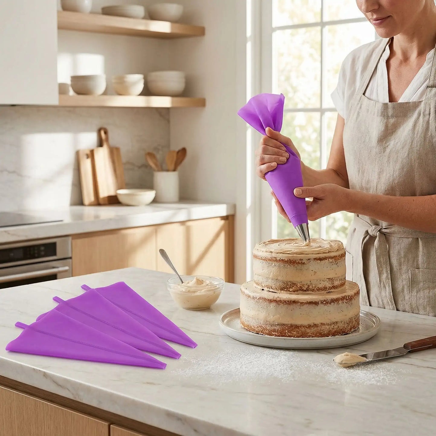 Femme décorant cake avec Poche Douille Professionnelle