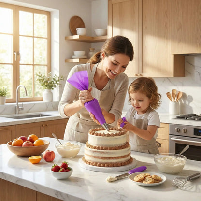 Femme et enfant décorent cake Poche Douille Professionnelle