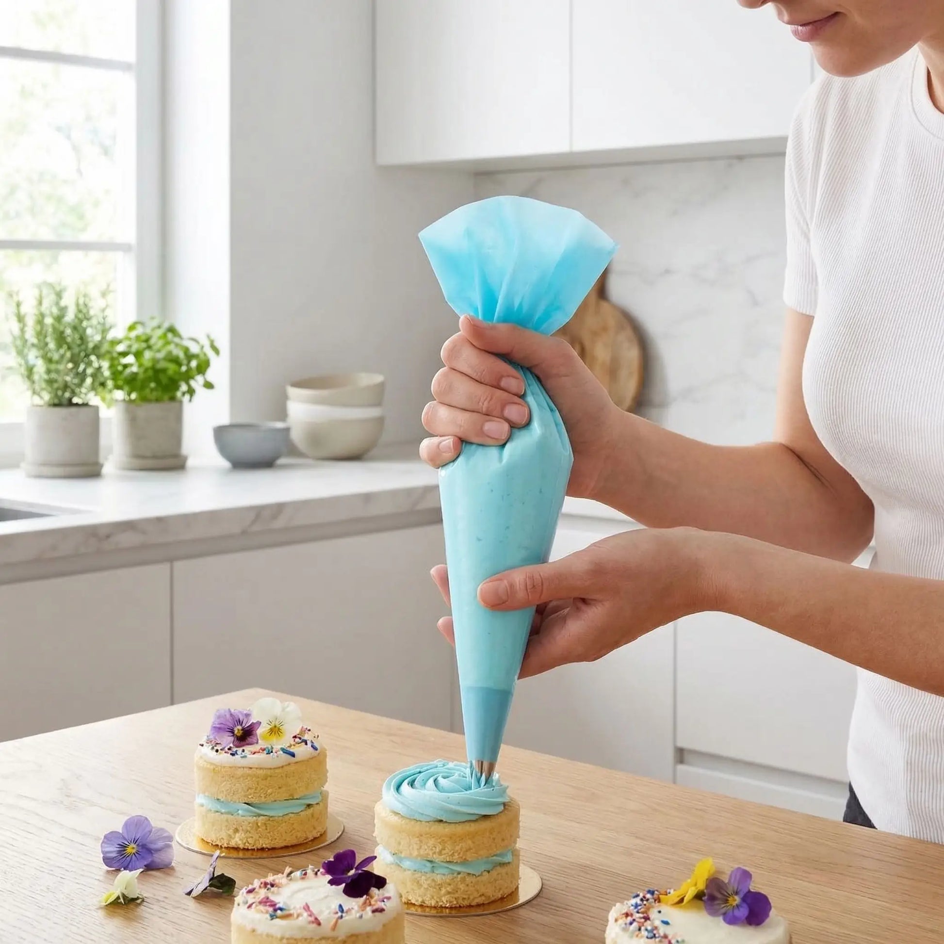 Décoration mini cake avec Poche à douille professionnelle couleur bleu