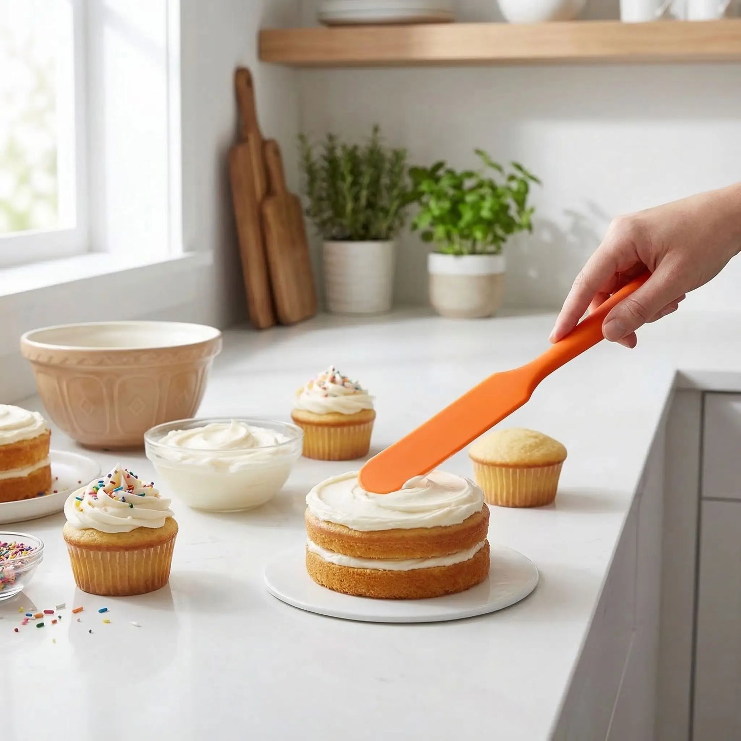 glaçage cake avec Spatule en silicone couleur orange