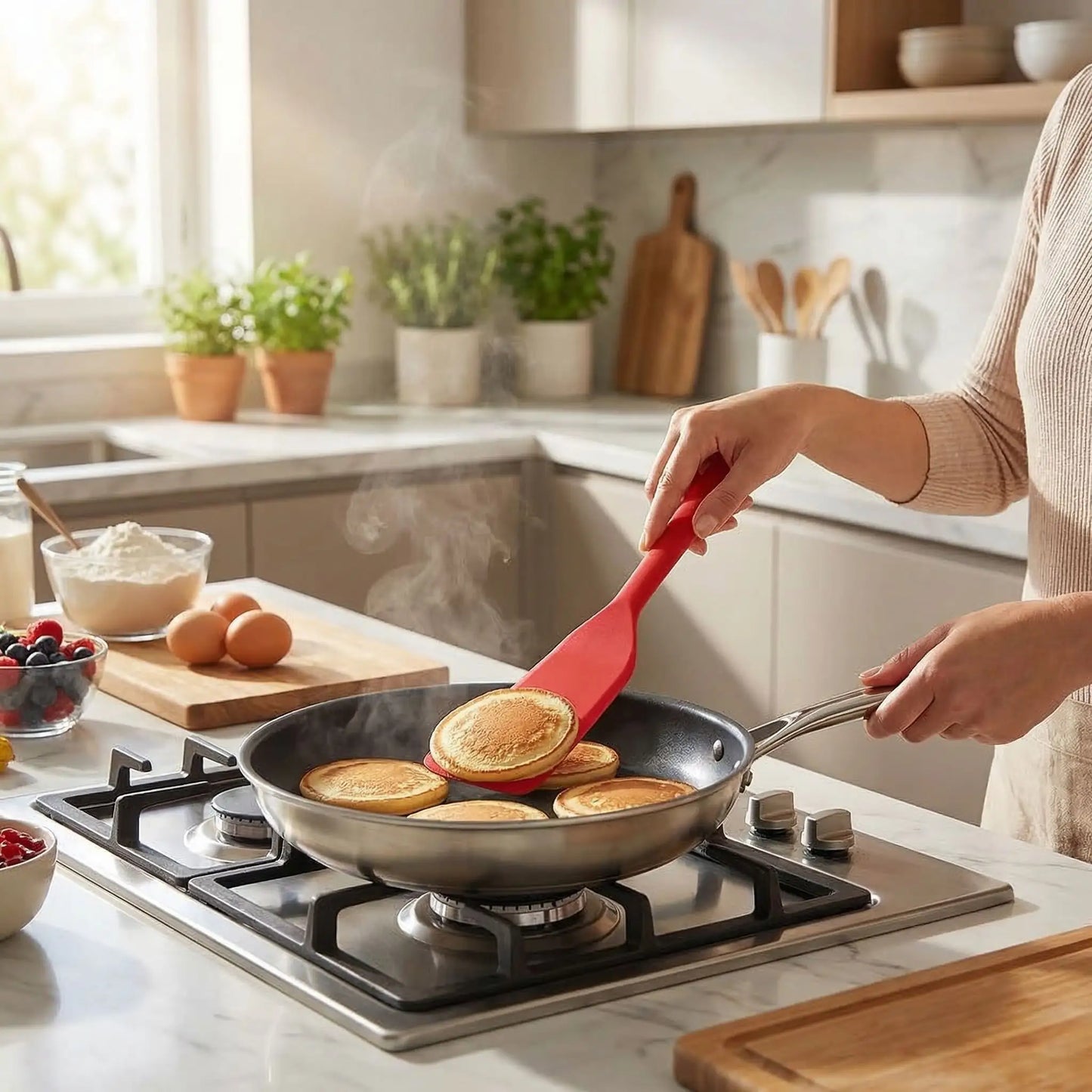 Cuisson pancakes avec Spatule à Patisserie