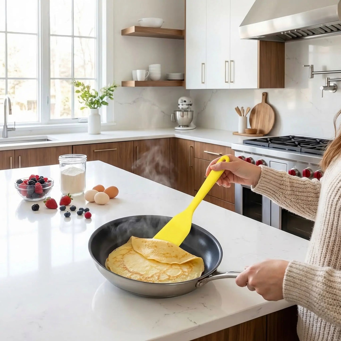 Cuisson crêpe avec Spatule à Patisserie couleur jaune