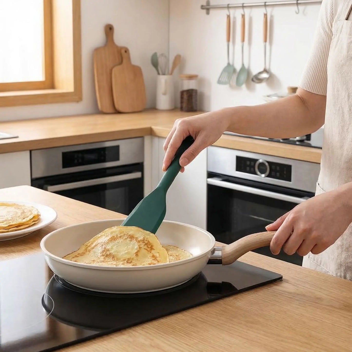 Cuisson crêpe avec Spatule à Patisserie couleur vert sapin